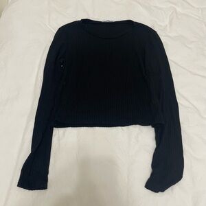 Reformation Black Ribbed Cropped Shirt size M